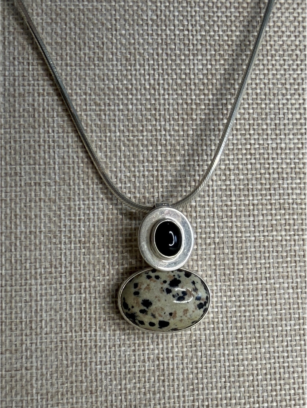 RARE Vintage Silpada S0643 Dalmatian Jasper & Black Onyx Sterling Silver Pendant